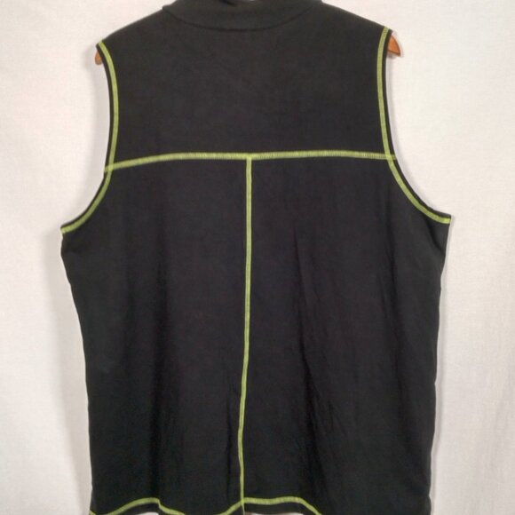 The Quacker Factory Vest Plus Size 1X Black Neon Green Stitching Daisy Bling Zip - Picture 2 of 11